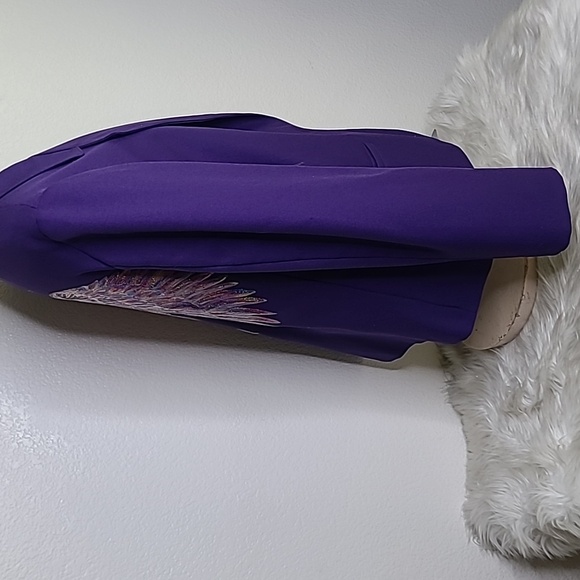 Jacket Blazer Size 16 Tall Purple Iridescent Angel Wing Embellished Back Unique - Picture 4 of 6